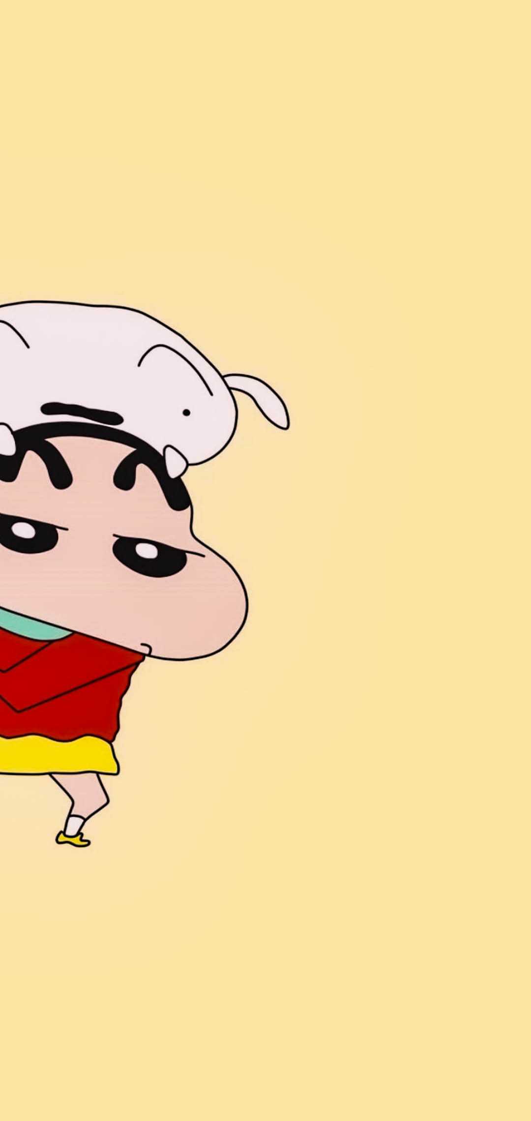 A cartoon character with a white creature on its head against a pastel yellow background