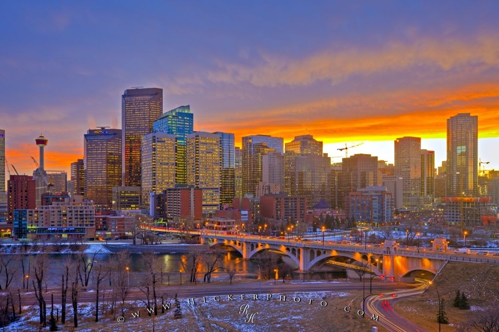 Free wallpaper background Winter Sunset City Skyline Picture