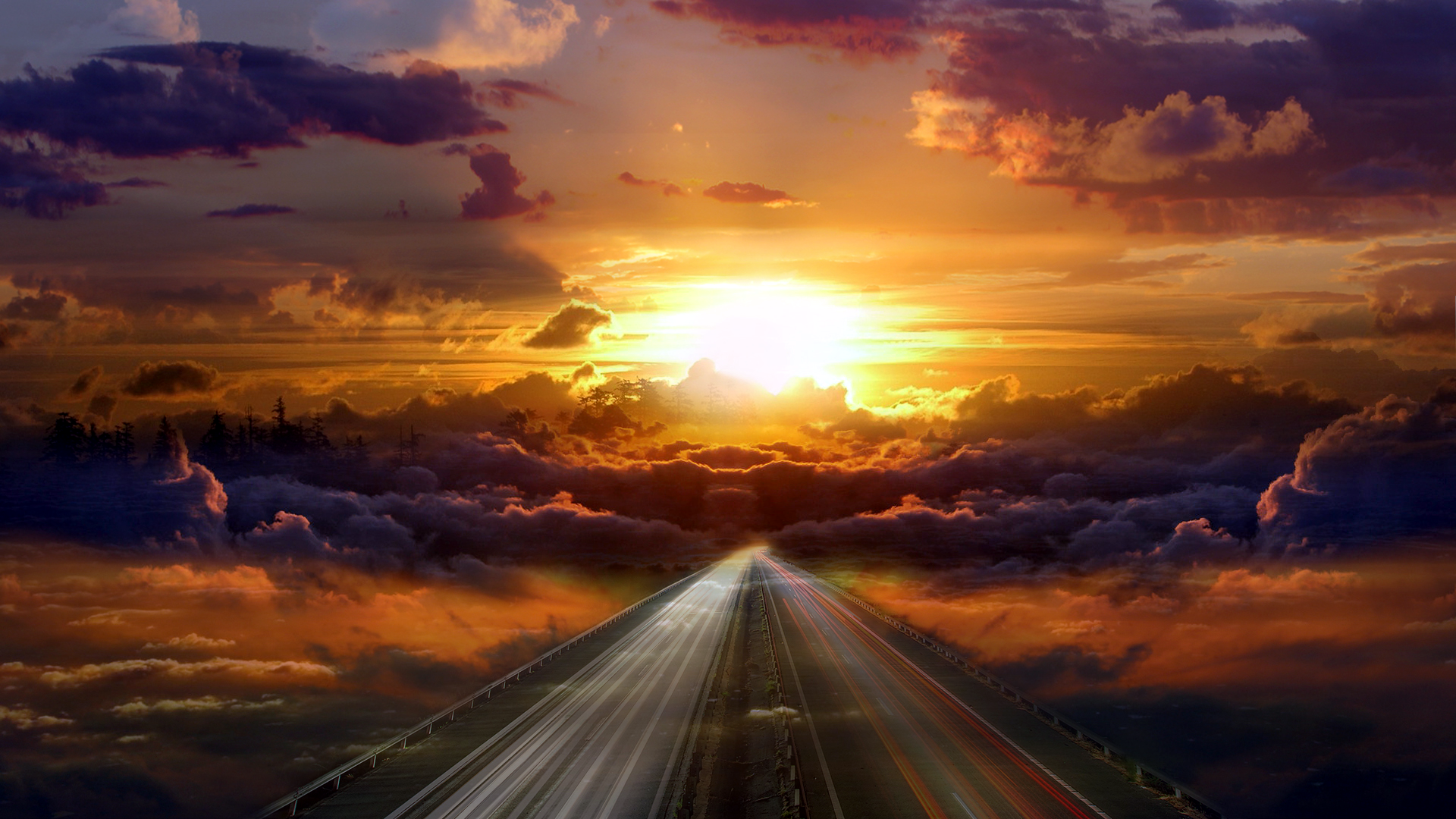 Highway surrounded by clouds wallpaper 19279 1920x1080
