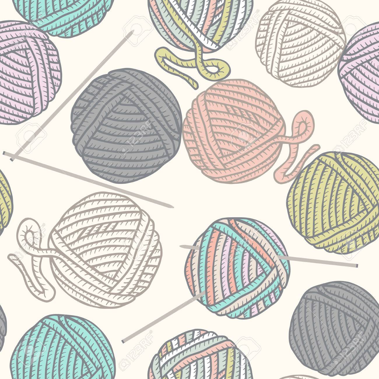 Seamless Pattern With Balls Of Yarn And Knitting Needles