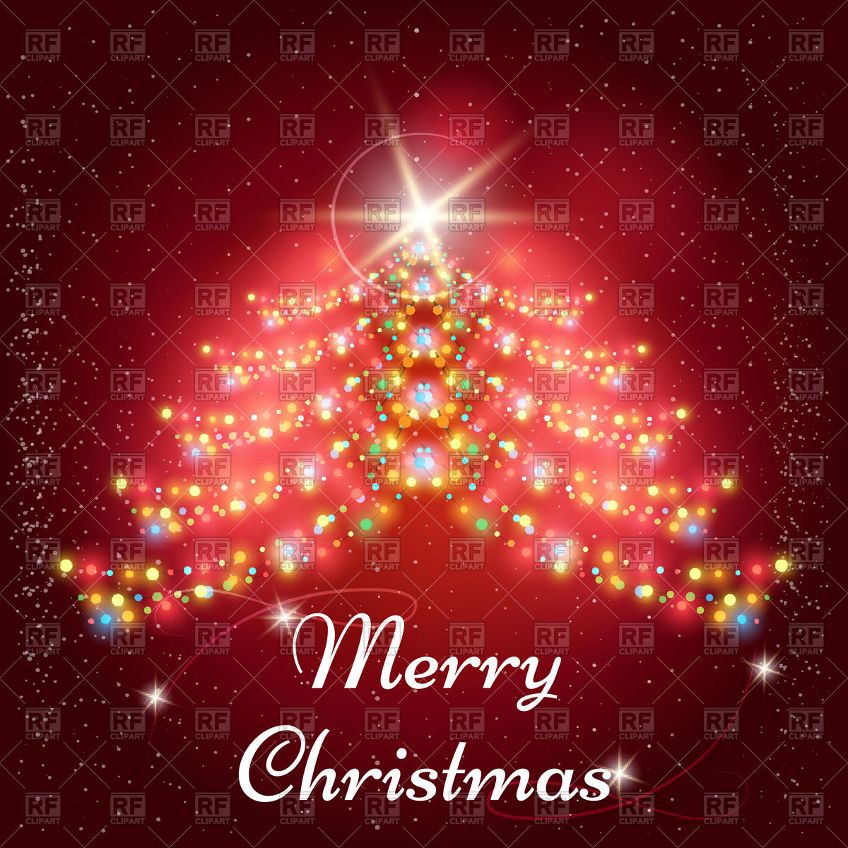 Merry Christmas background with x mas tree and garlands on red