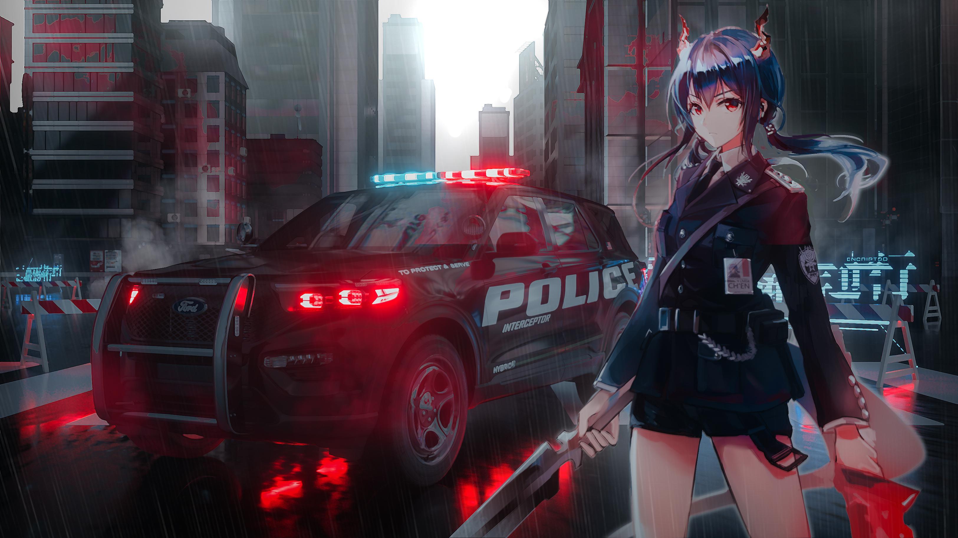 Anime Girls Arknights Seymour Police Cars Chen