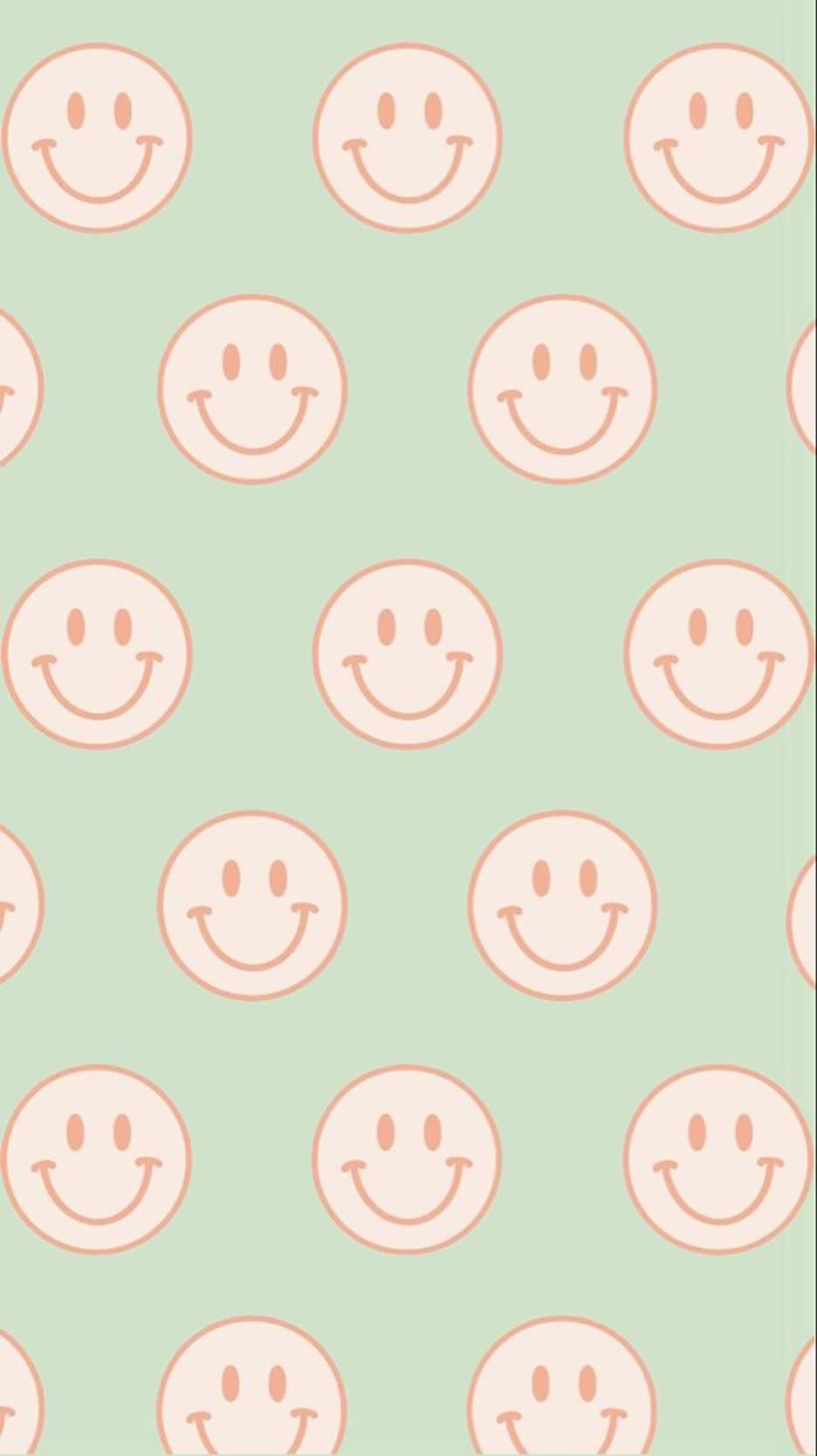 Preppy Smiley Face Light Green Pattern Wallpaper