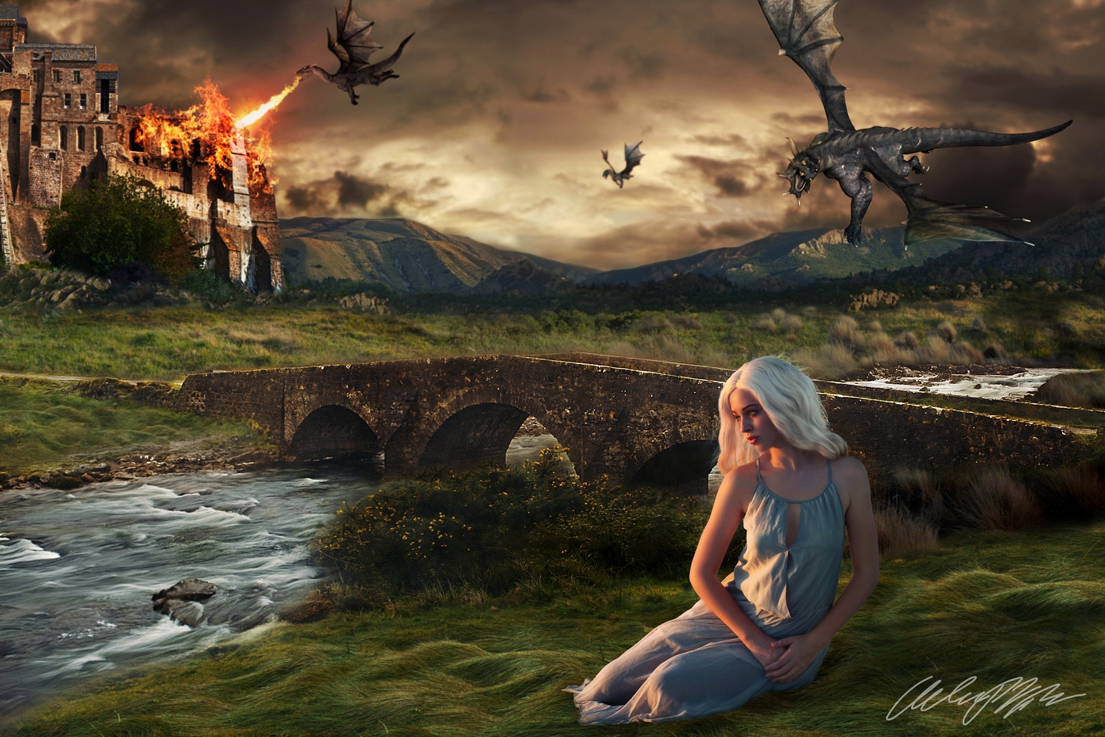Daenerys and Her Dragons   Game of Thrones Wallpaper 1600x1067