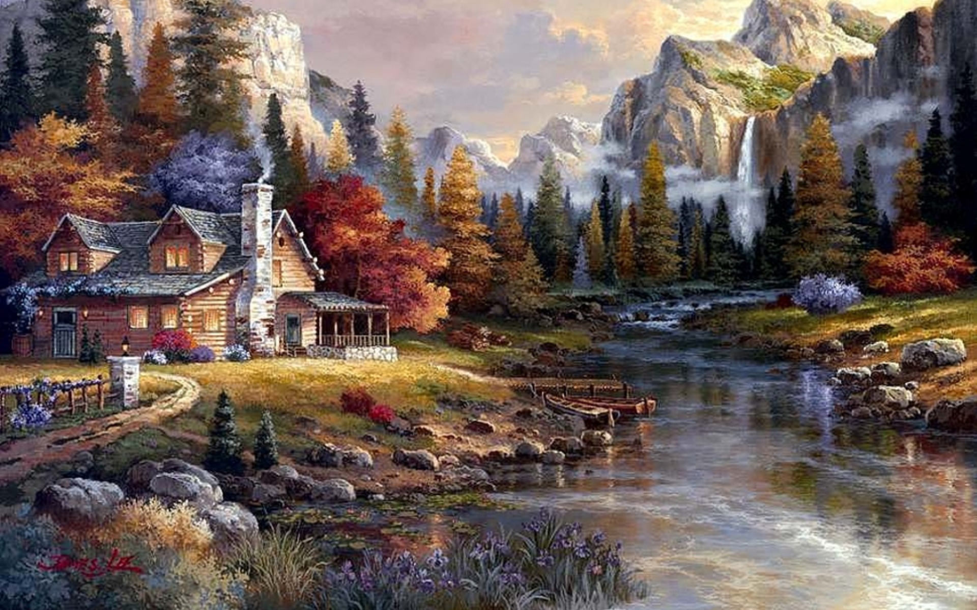 Holiday Cottage Pretty Scenery Wallpaper