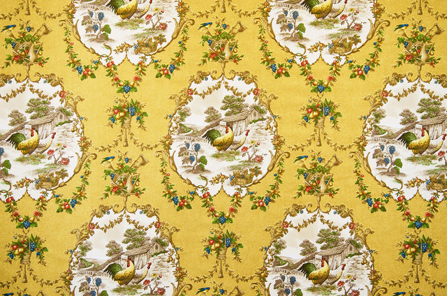 Yellow Rooster Toile Fabric French Country P Kaufmann County Fair