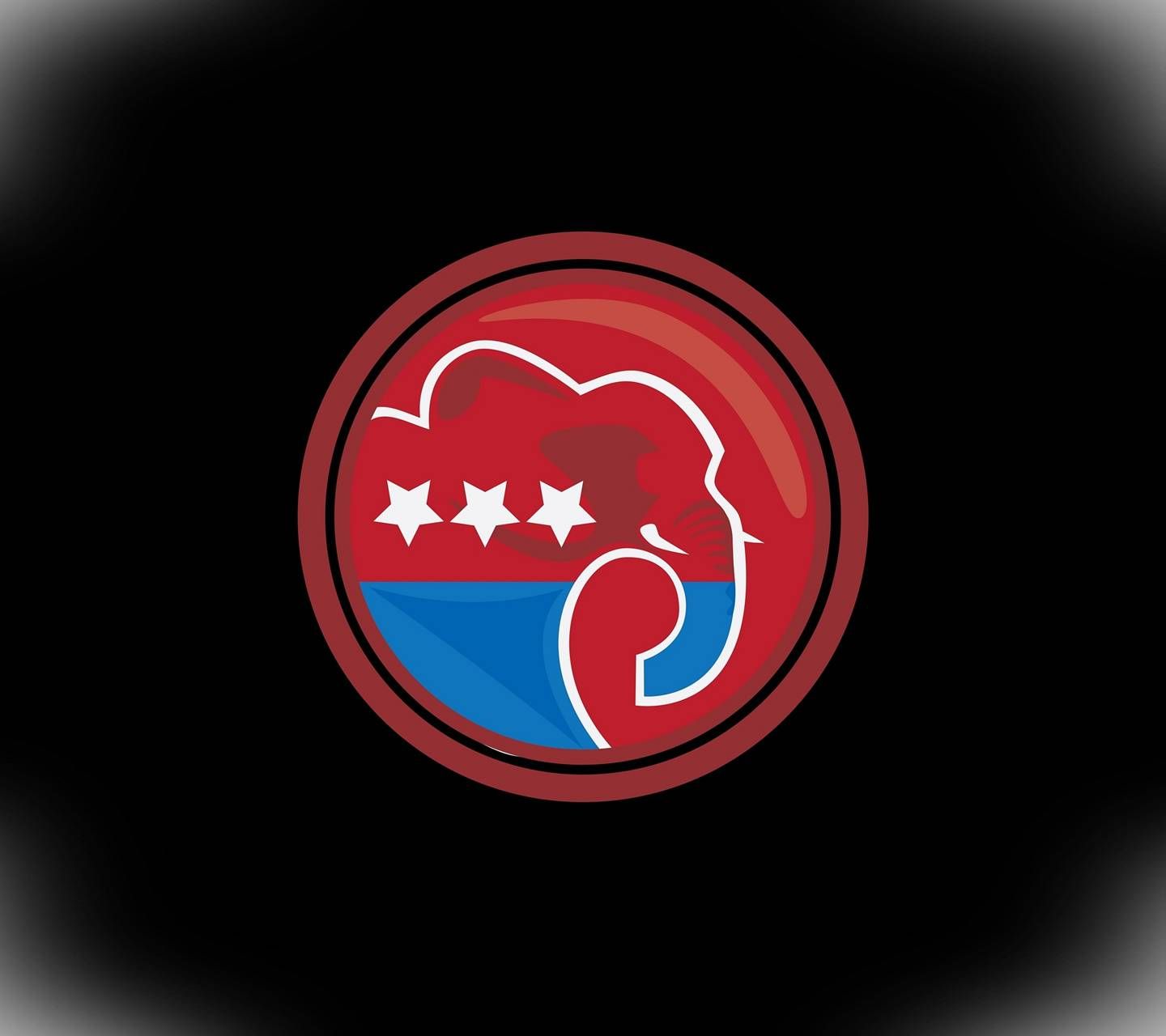 Republican Party logo with a stylized elephant, three white stars and red and blue colors