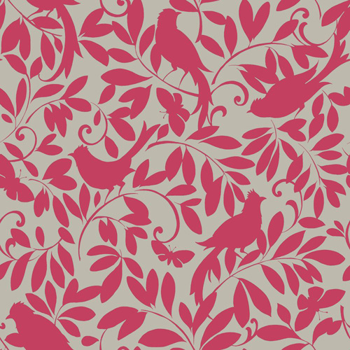 Waverly Cottage Silver Sheen And Magenta Pink Birdsong Wallpaper