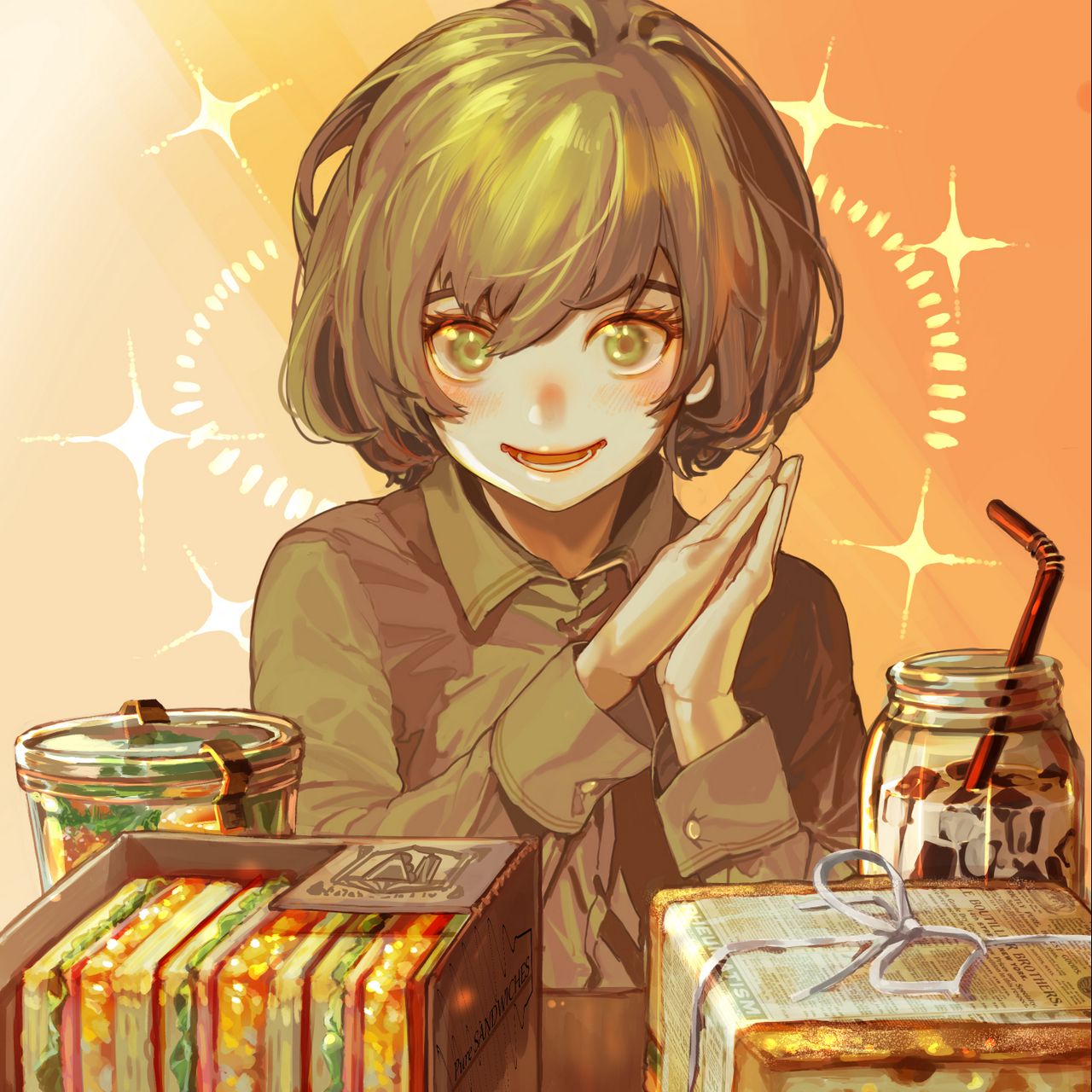 Wallpaper Girl Smile Food Anime Art iPad