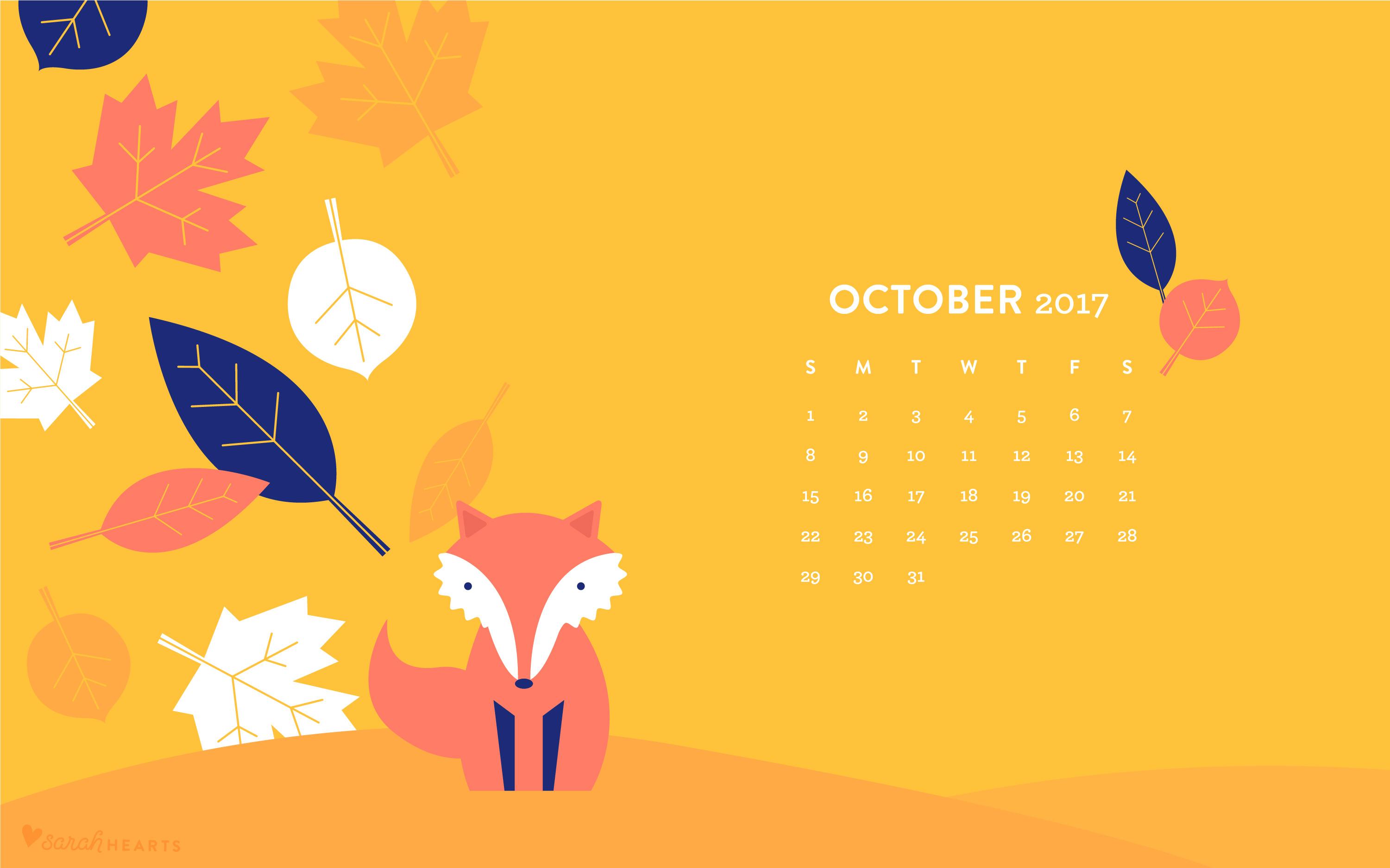 Fall Leaf and Fox October 2017 Calendar Wallpaper   Sarah Hearts