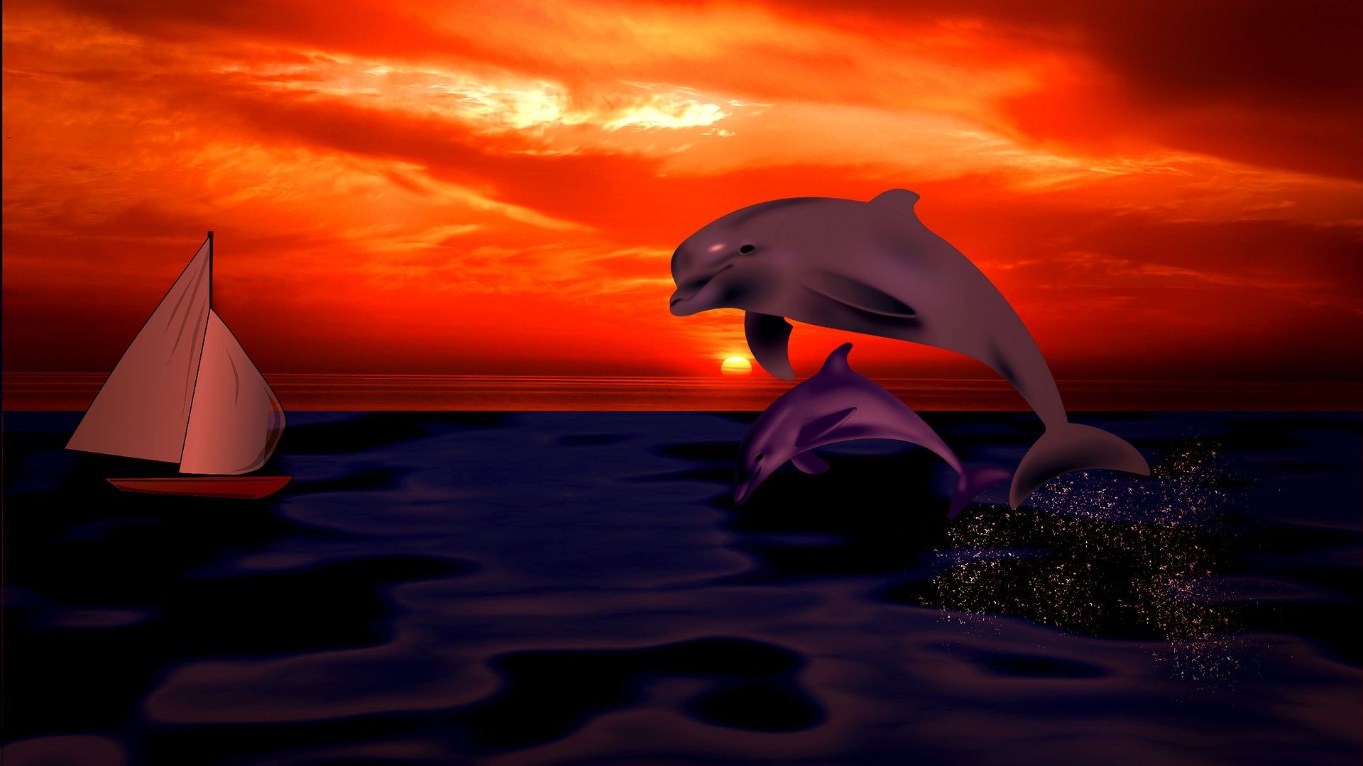 Dolphin Sunset Art Wallpaper Stream