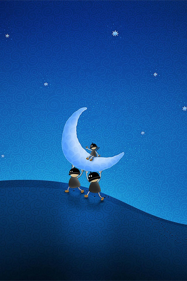 Children And Moon iPhone Wallpaper 4s