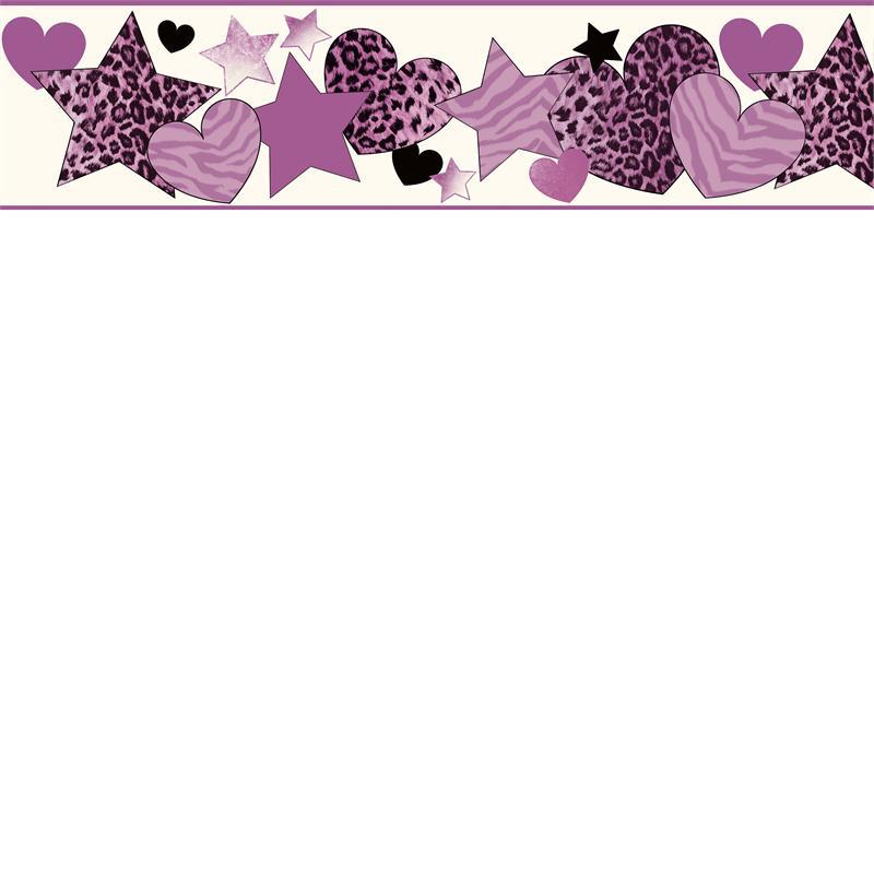 Purple Diva Hearts and Stars Wallpaper Border   Baby Nursery Kids