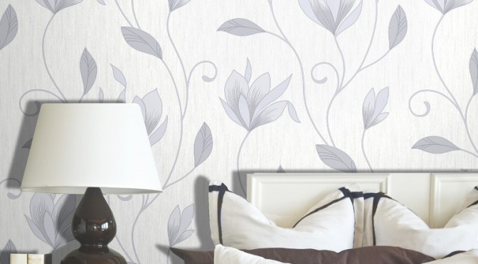 Vymura Synergy Glitter Floral Wallpaper In Dove Grey And Silver