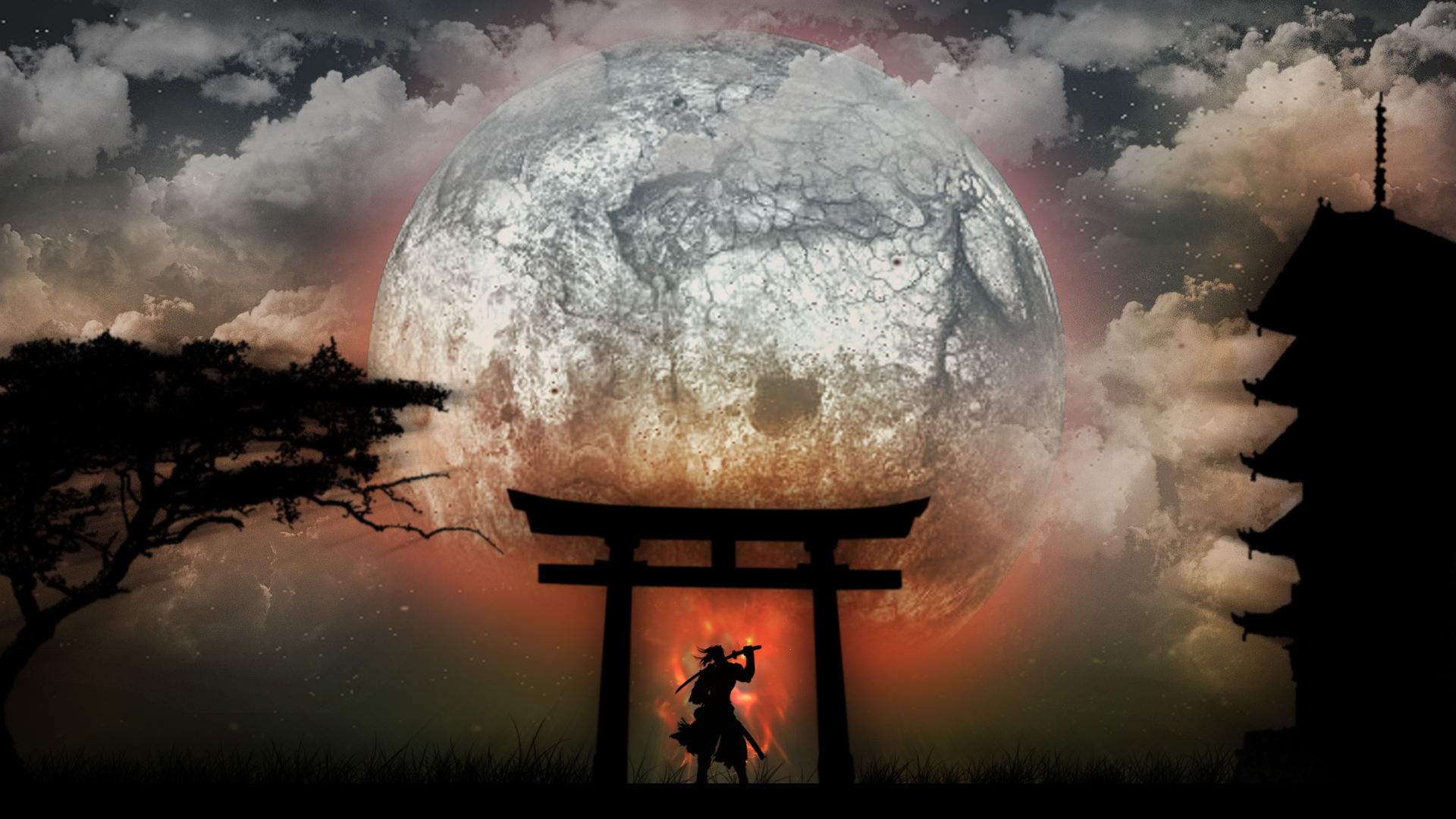 Japan Moon Wallpaper Samurai Drawings