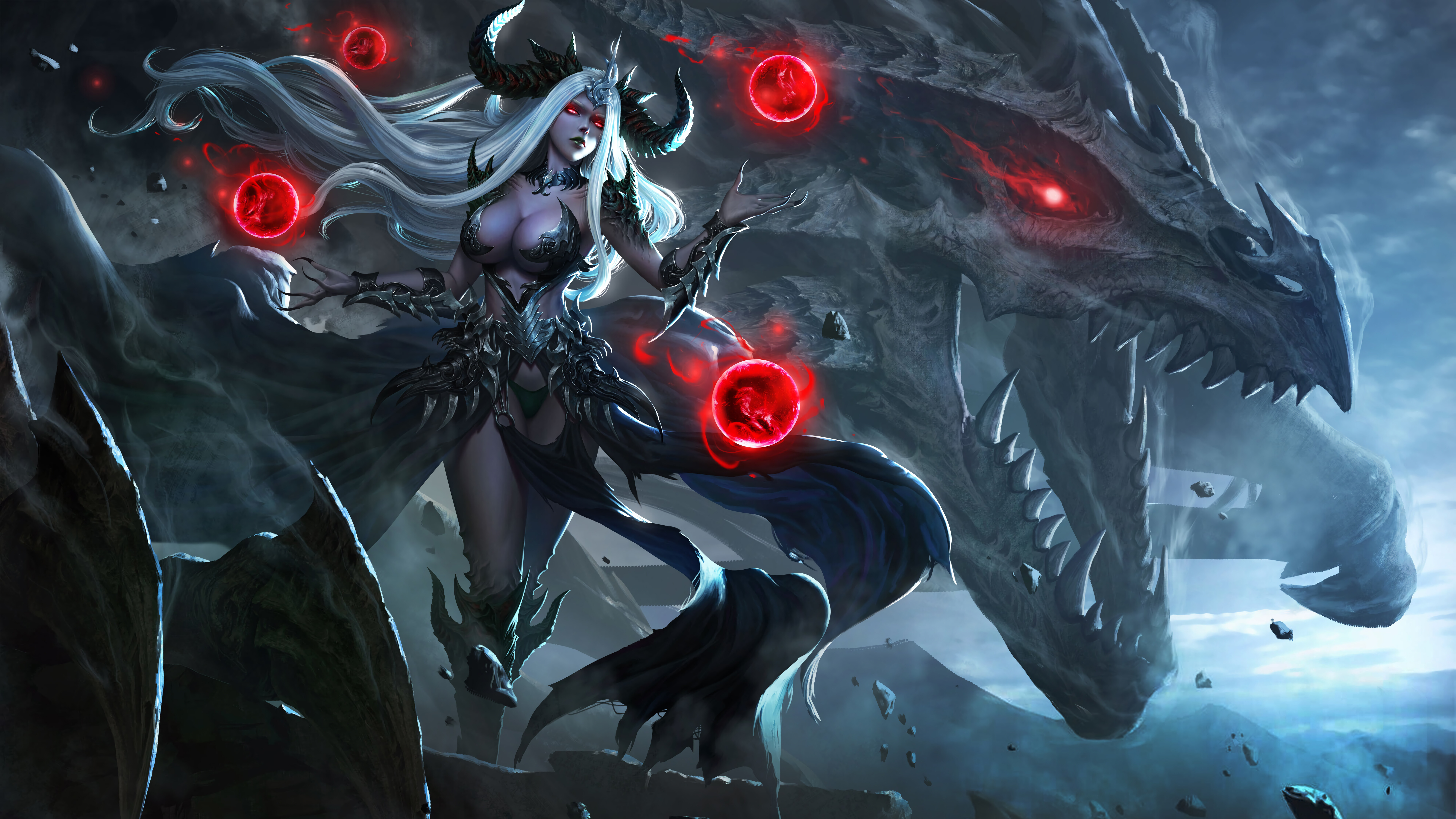 Fantasy Demon Girl Dragon 8k Wallpaper