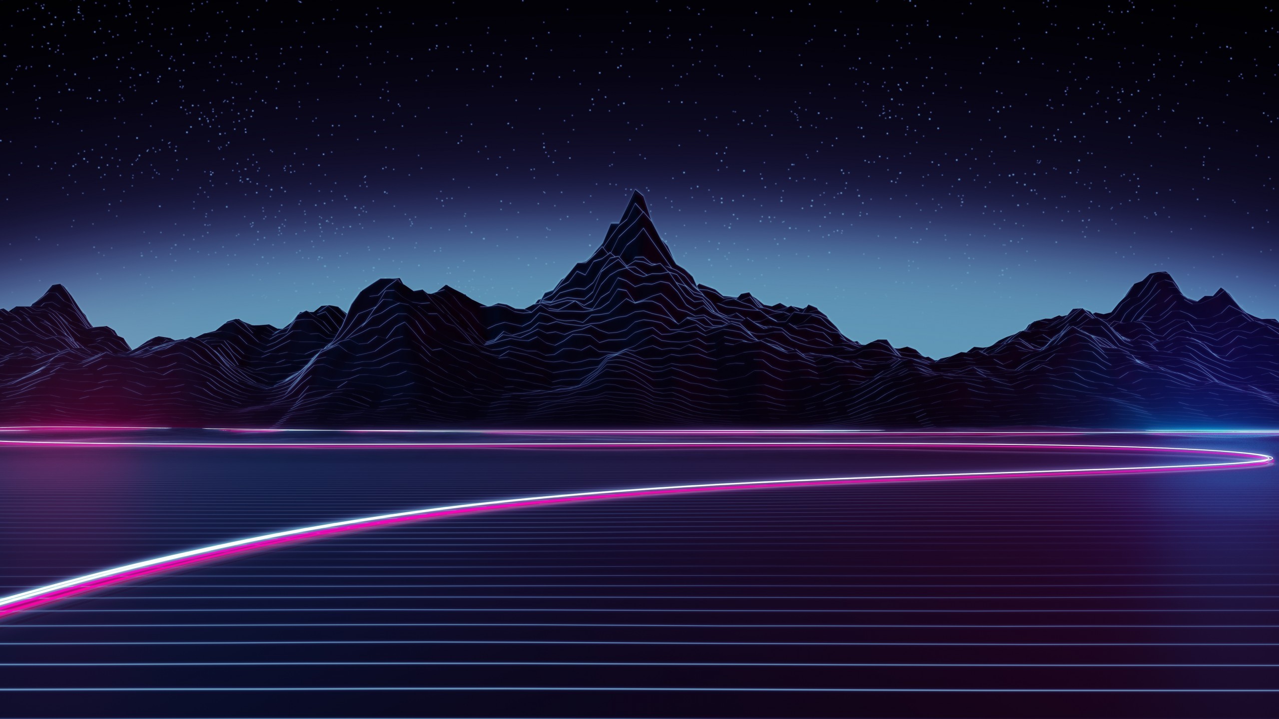 Synthwave Landscape Neon Light Mountain