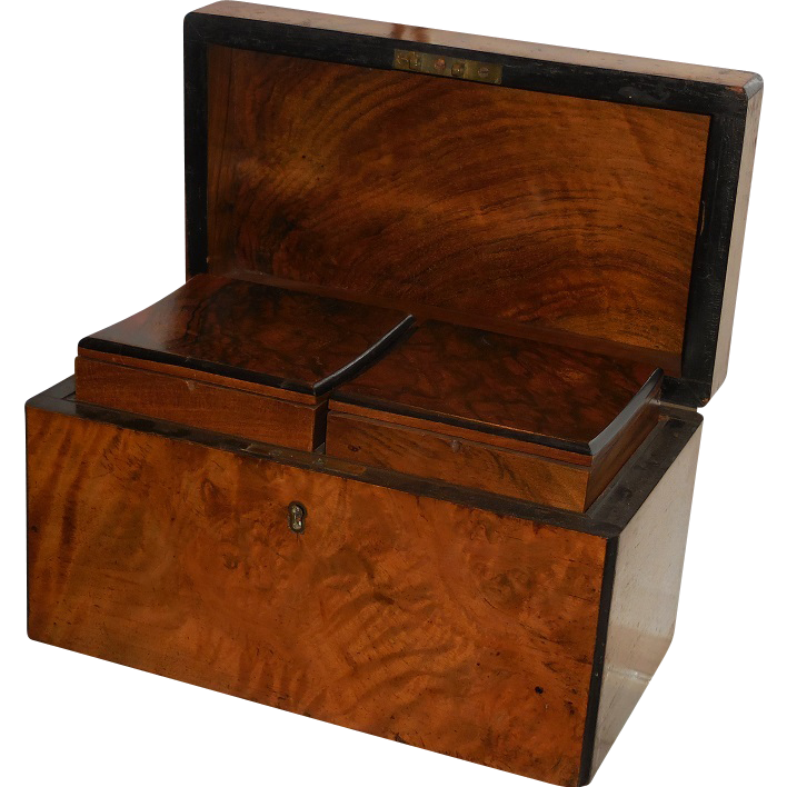 Antique Regency Walnut Tea Caddy Casket Box W Tin Lined Interior From