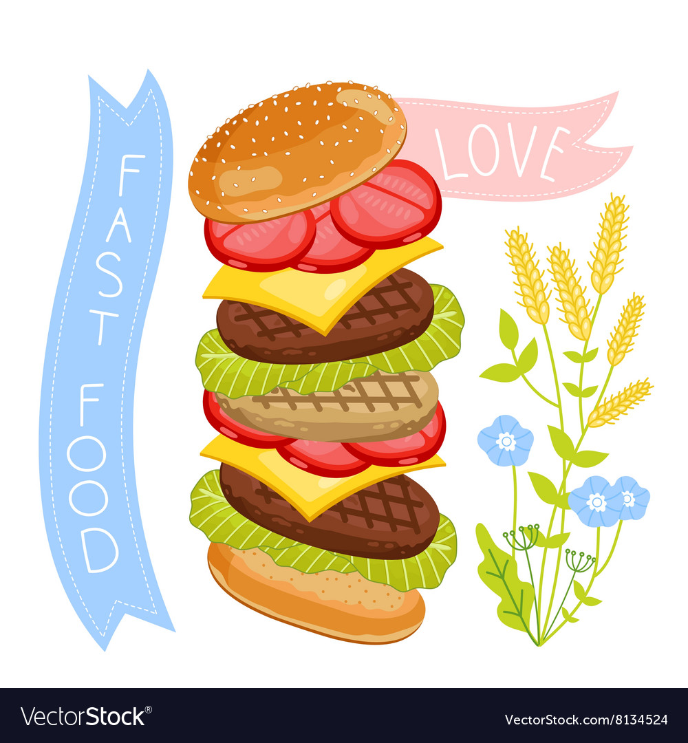 Cheeseburger Ingredients On White Background Vector Image