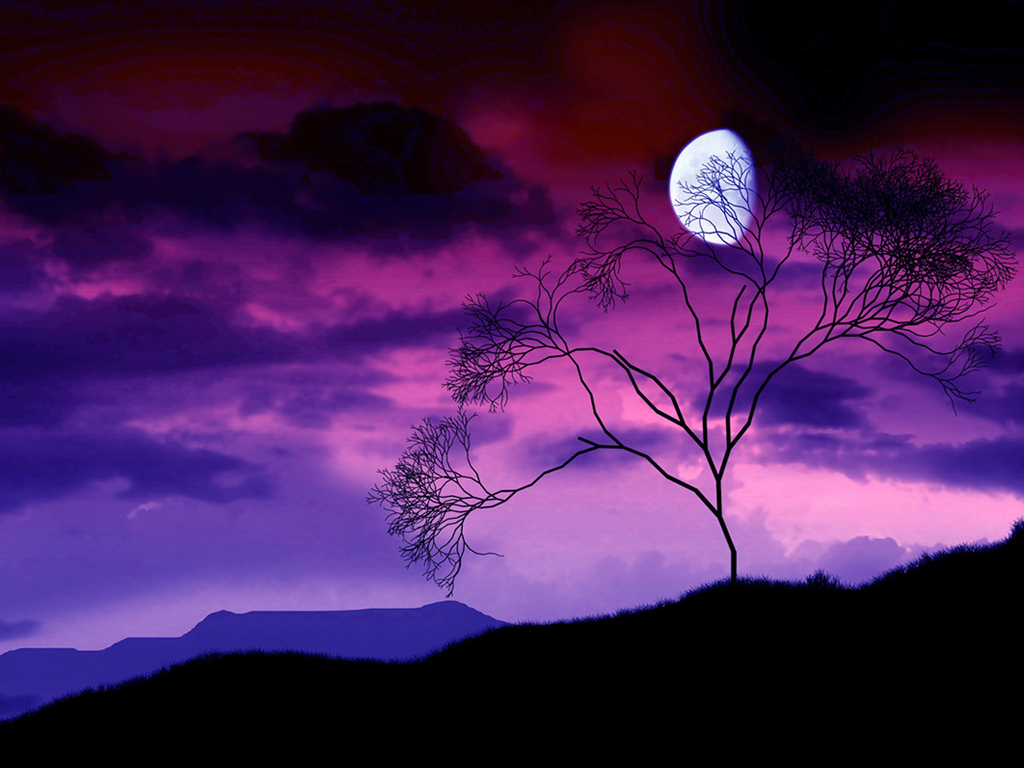 The Purple Moonlight Scenic Wallpaper Desktop Background Scenery