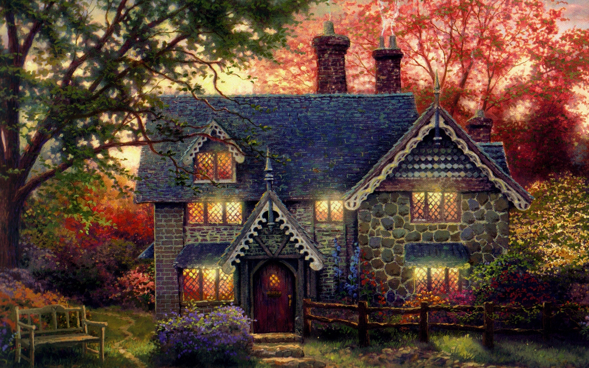 Wallpaper Gingerbread Cottage Art Painting Party Stone Jpg
