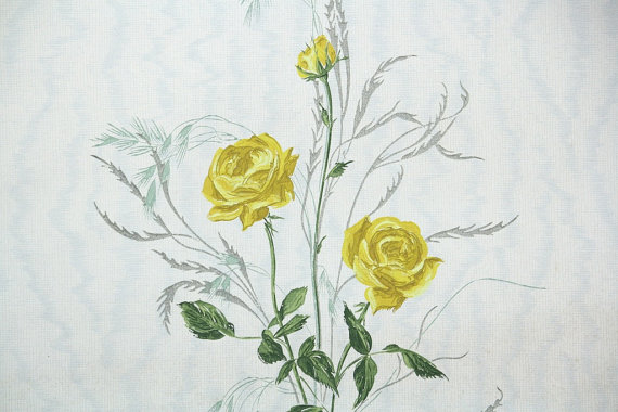 1950s Vintage Wallpaper Yellow Roses With On By Hannahstreasures