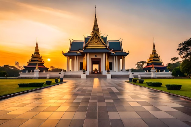 Temple With Sunset Background Wallpaper
