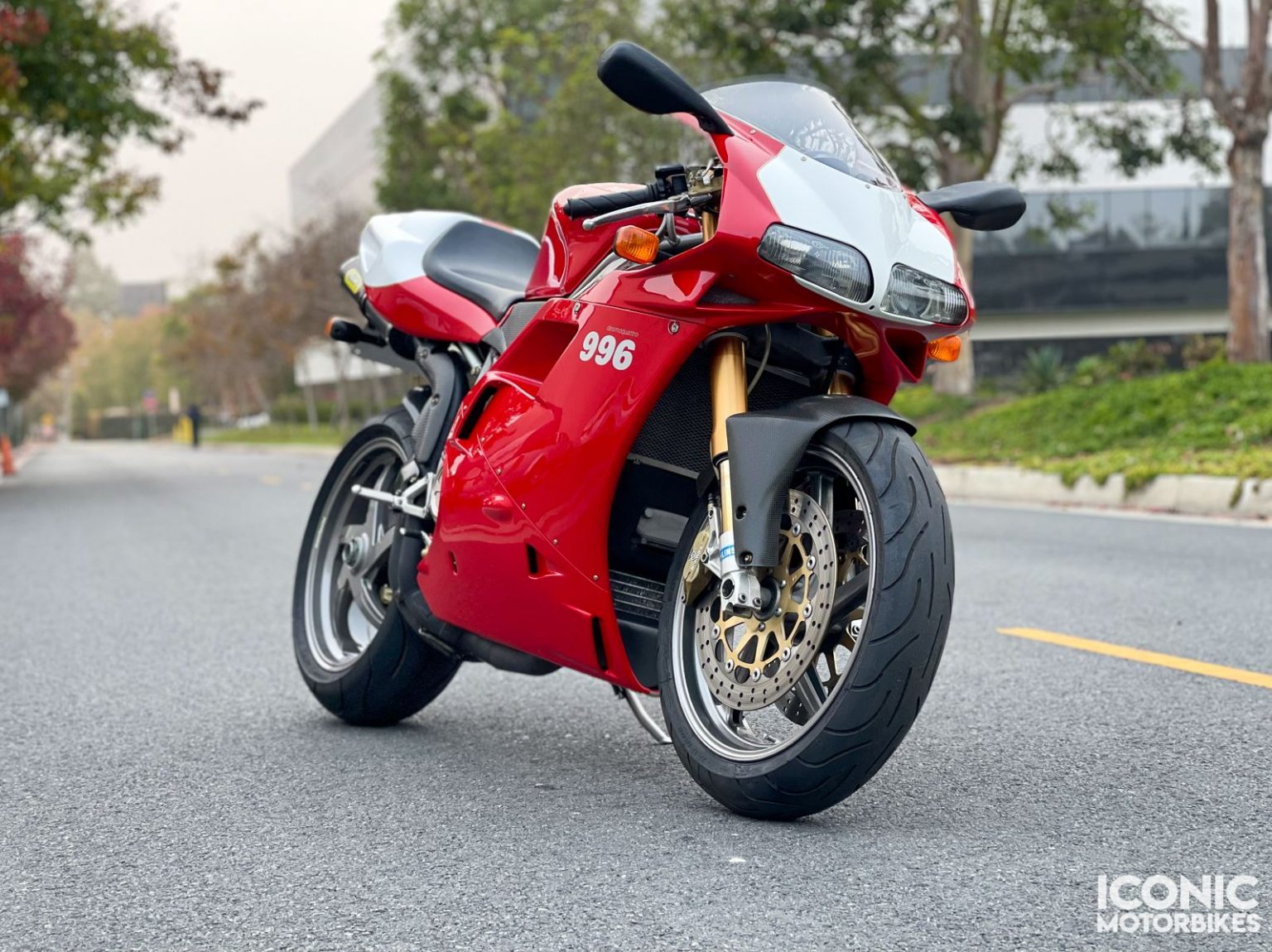 Ducati 996 sportbike parked on a road