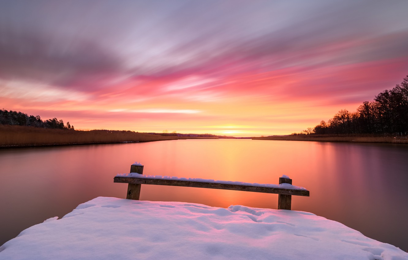 Wallpaper Winter Sunset Lake Image For Desktop Section