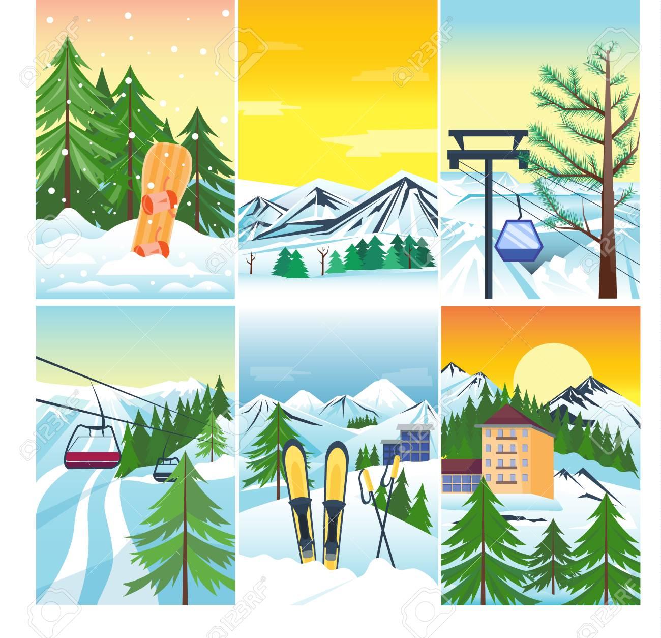 Winter Landscape Vector Snow And House And Tree Tree Mountain