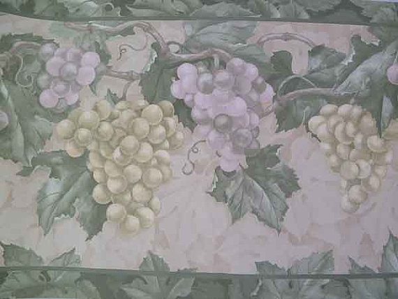 Blue Grape Green Ivy Vine Pink Floral Rope Molding Sculptured Wallpaper Border 