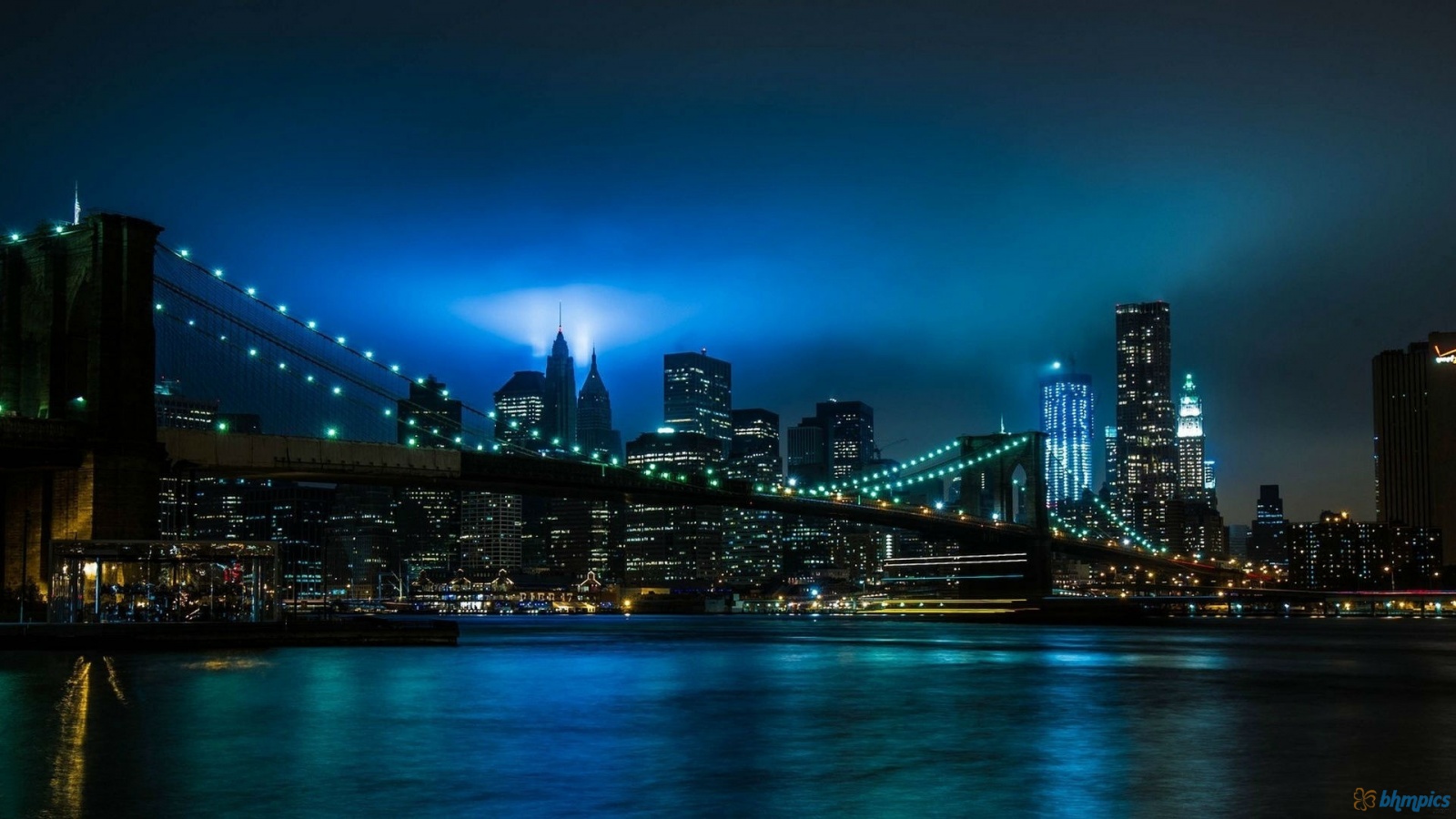 New York Blue Night And Bridge Lights 1600x900 2572 HD Wallpaper Res