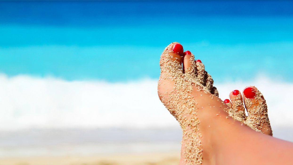 Feet Girls Women Barefoot Beach Sand Wallpaper