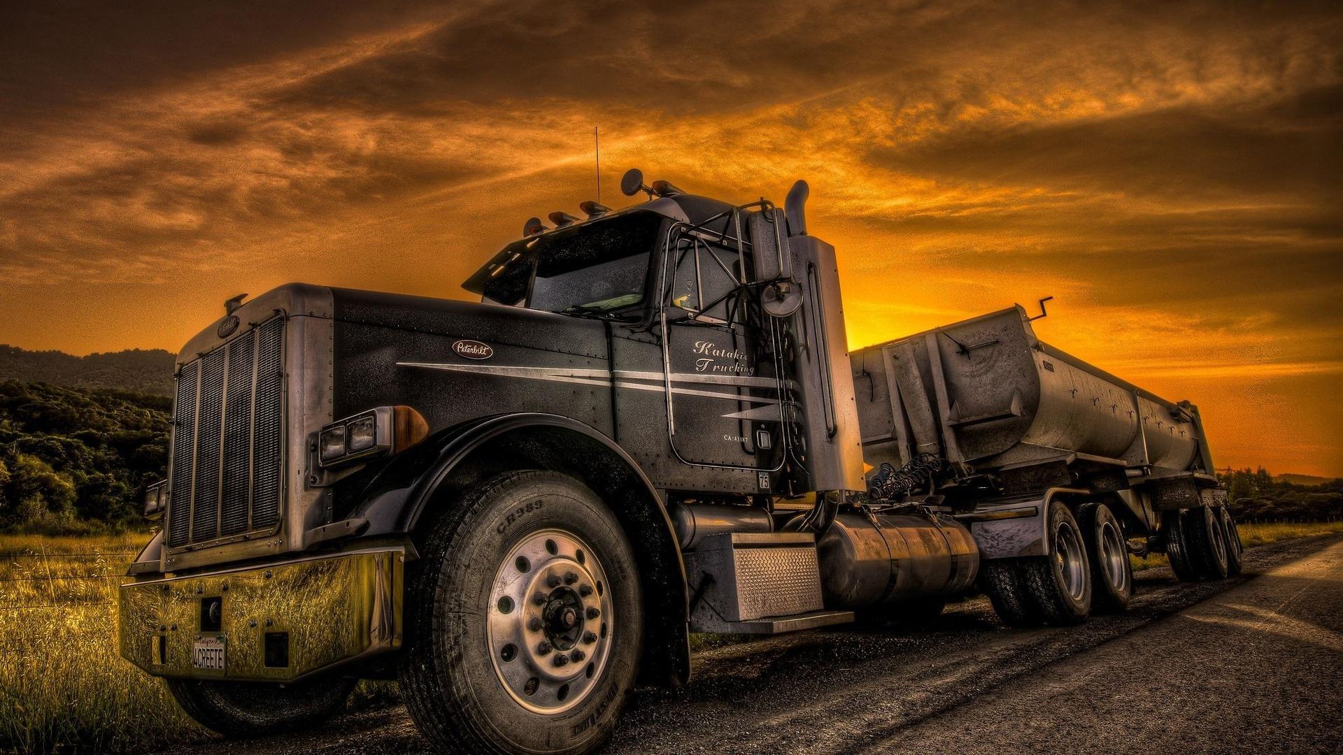 Tractor Trailer On The Side Of Road HDr Wallpaper HD