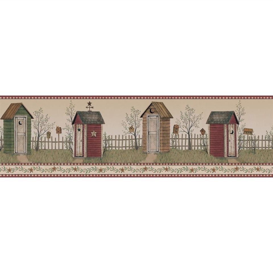 🔥 Download Folk Art Country Outhouses With Red Check Edge Wallpaper