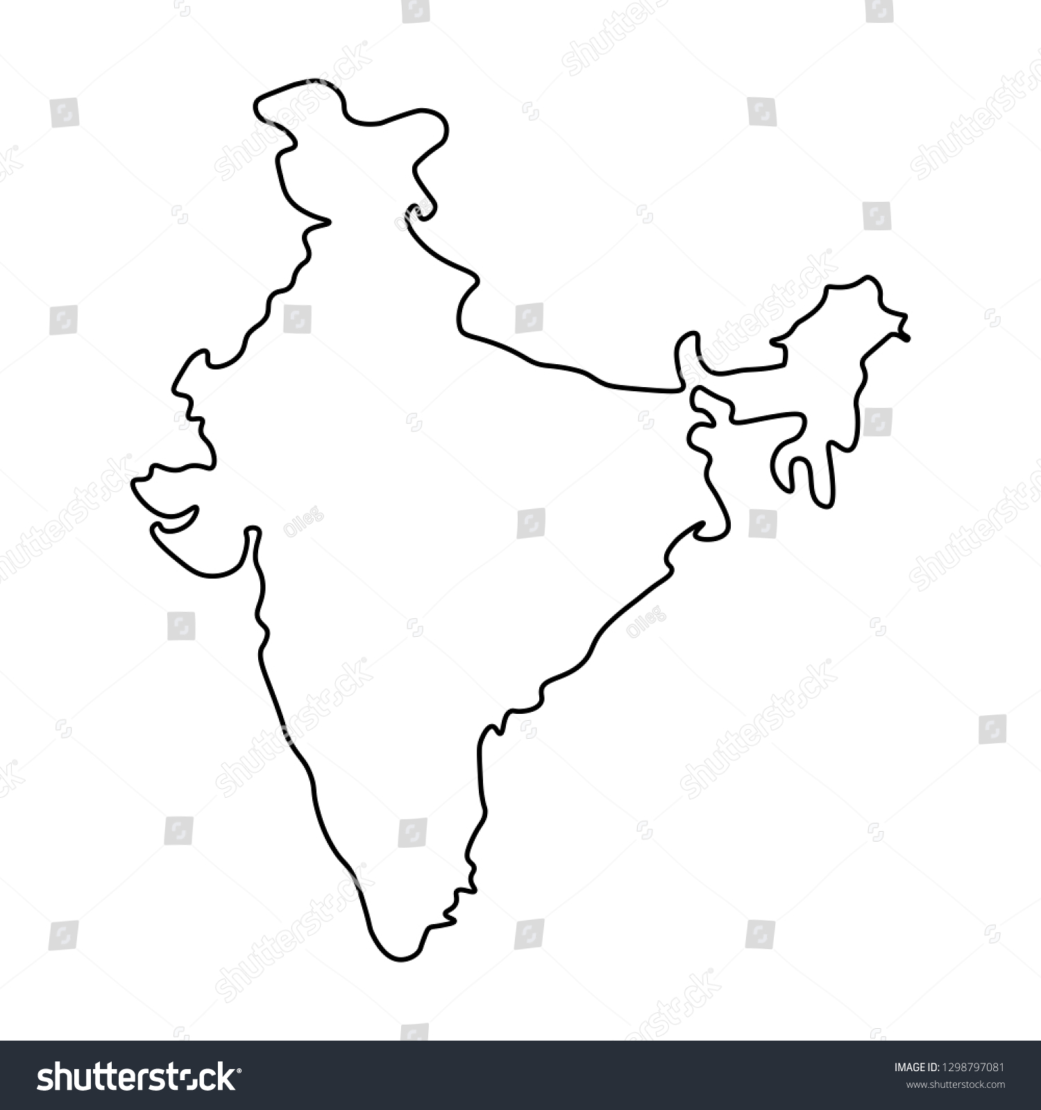 India Outline Map Country Shape State Stock Vector Royalty Free