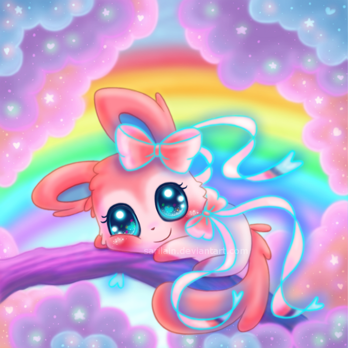 Sylveon and the Cotton Candy Tree by Sarilain on