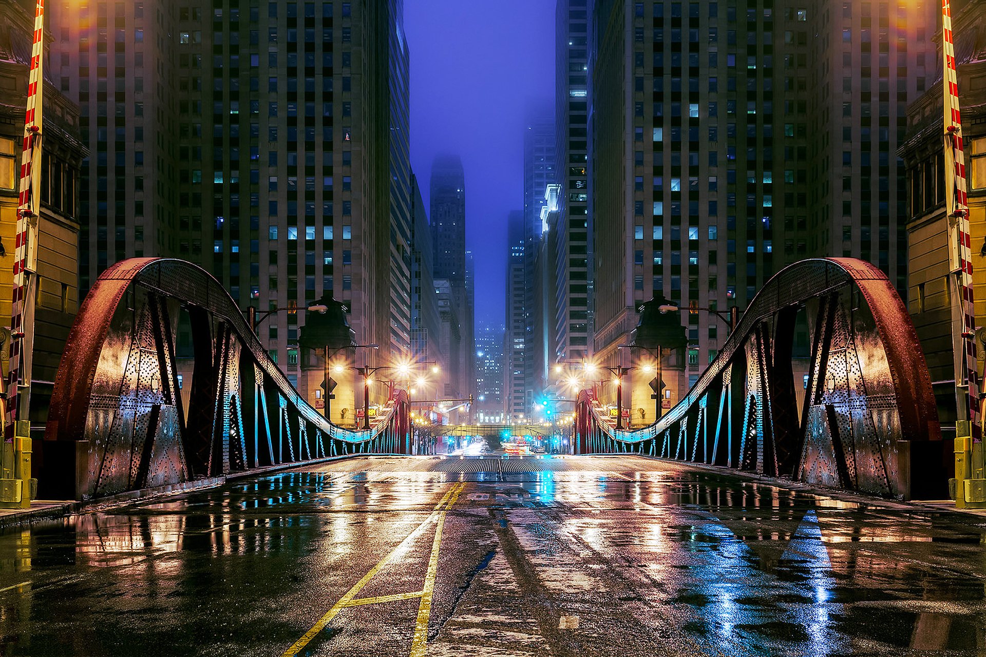 Architecture City Lights Road Chicago Skyline Buildings Skyscrapers Wallpaper