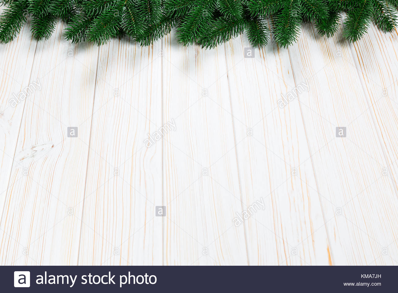 Christmas Fir Tree On White Wooden Background Space Winter