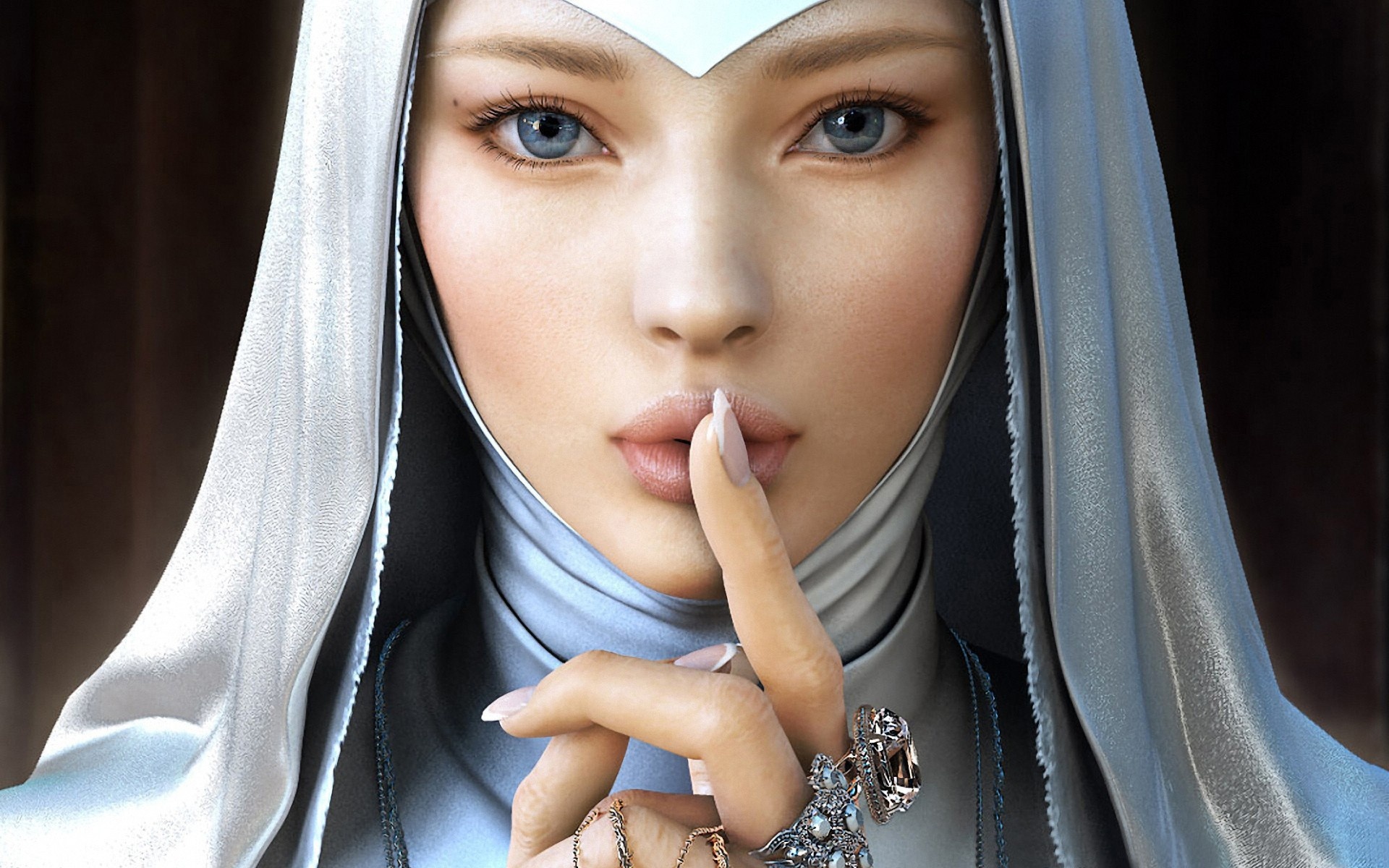 Yujin Kim Jin777 Nun Religion Catholic Fantasy Art Women Babes Face