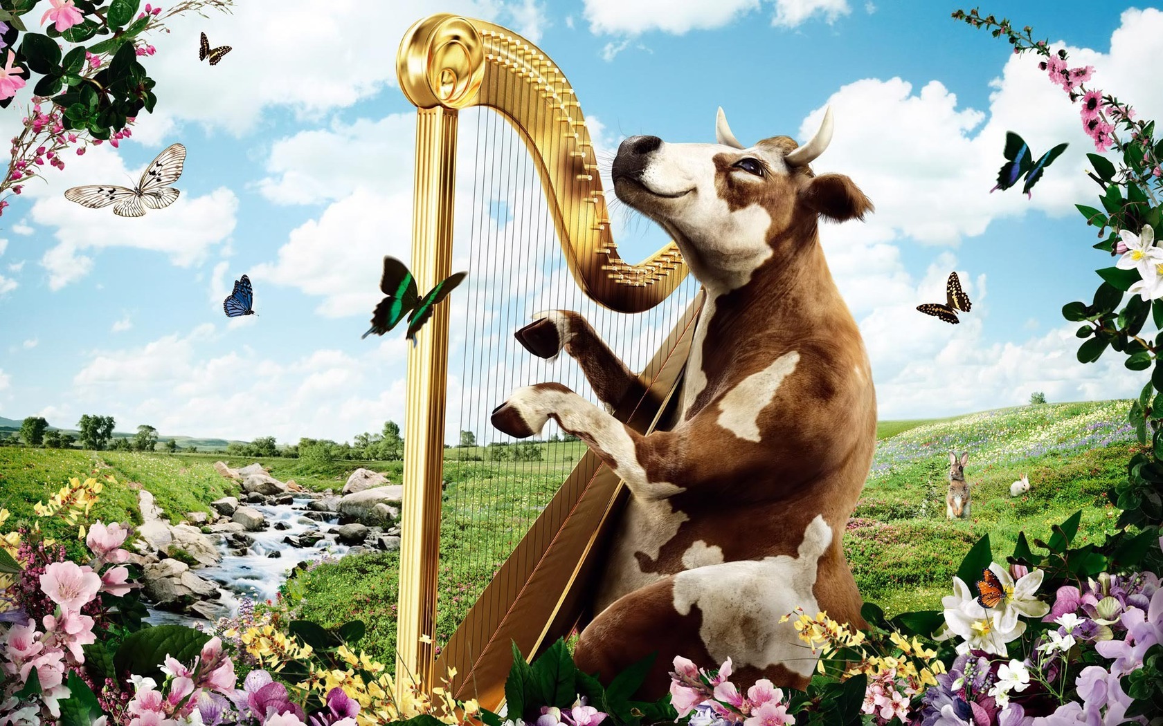 Cow Playing The Harp Wallpaper
