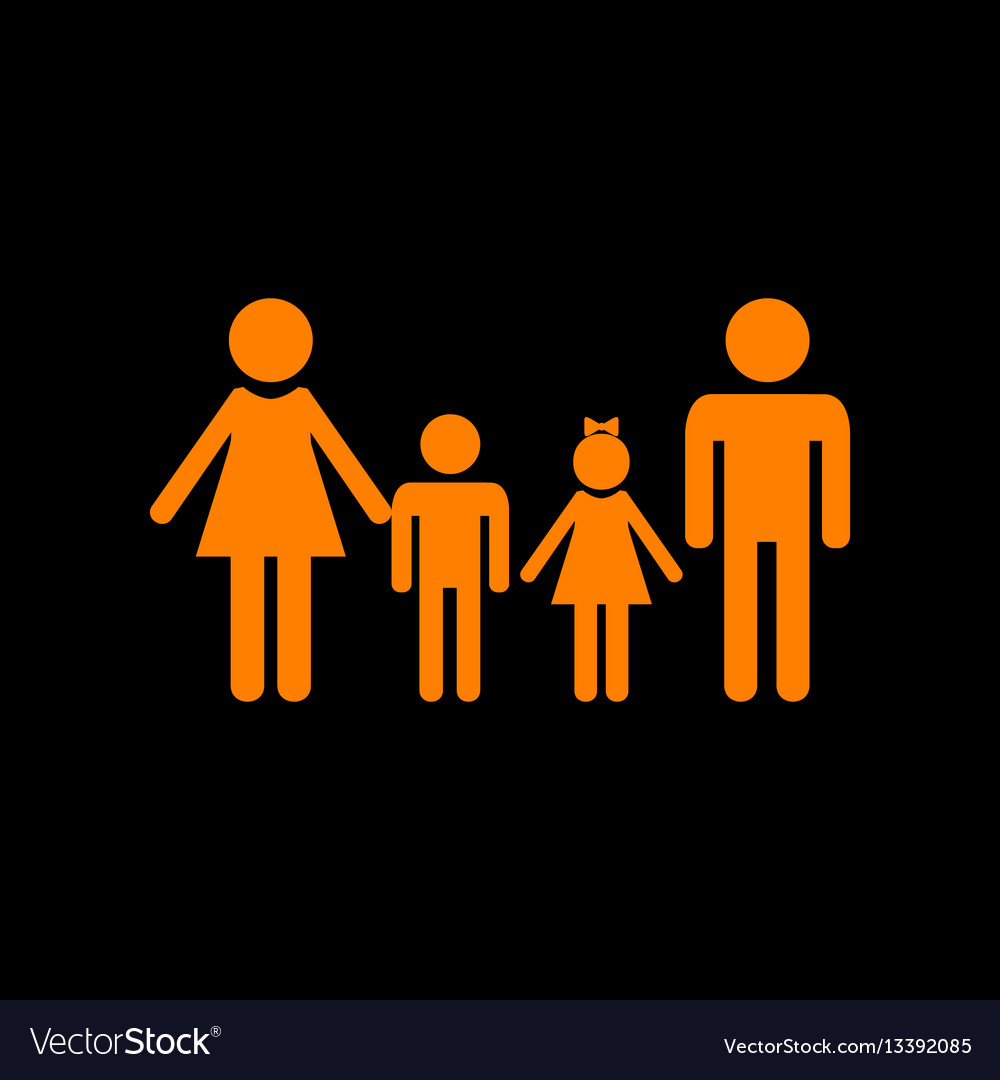 Family Sign Orange Icon On Black Background Old Vector Image