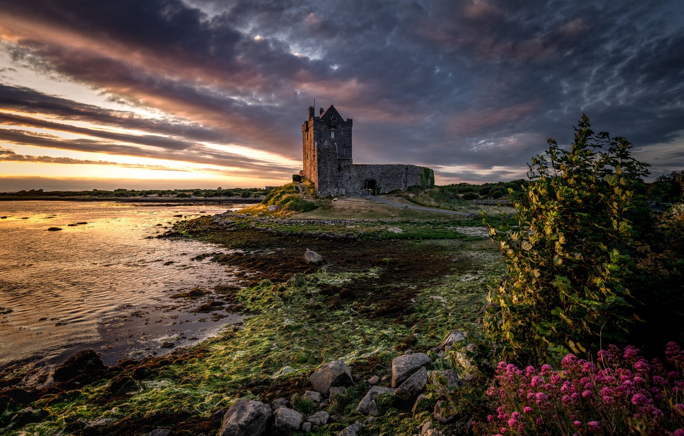 Wallpaper Sunset Ireland Galway Dunguaire Castle