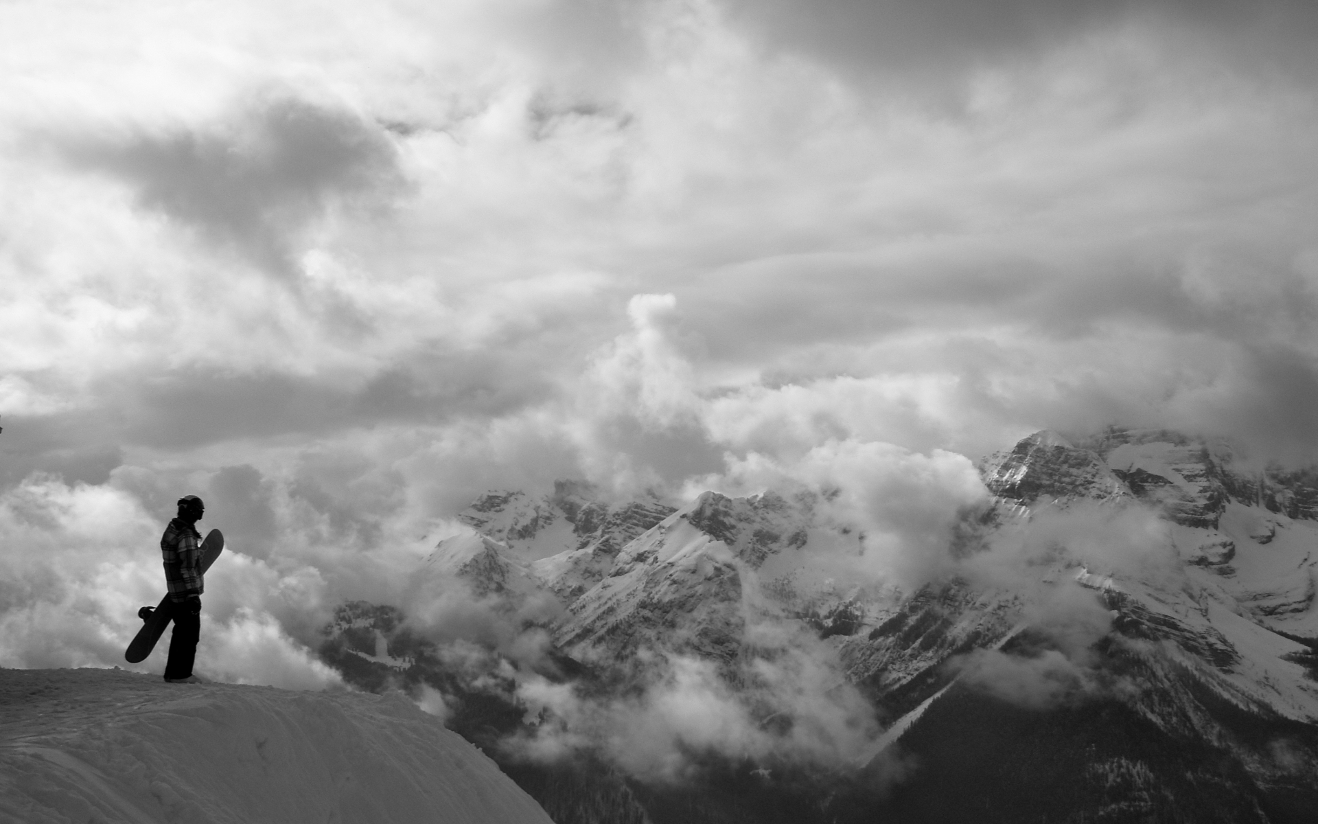 Snowboard Black White B W Landscape Nature Snow Mountain Sky Clouds