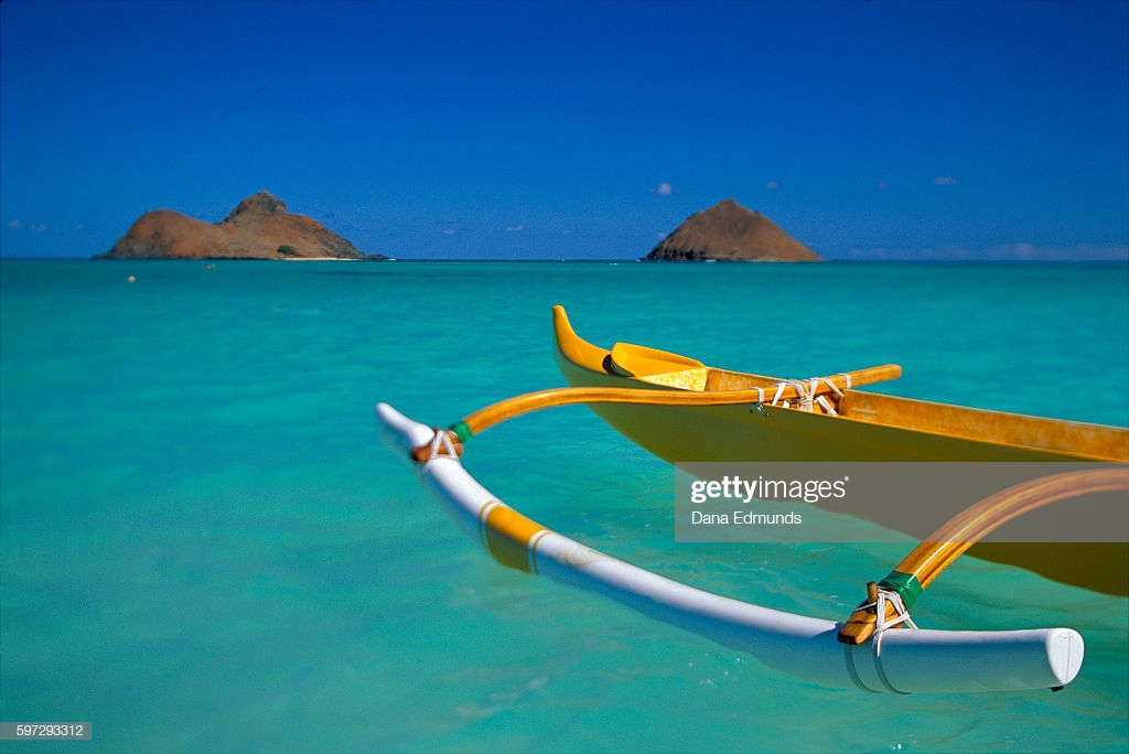 Hawaii Oahu Lanikai Outrigger Canoe In Turquoise Ocean Mokulua