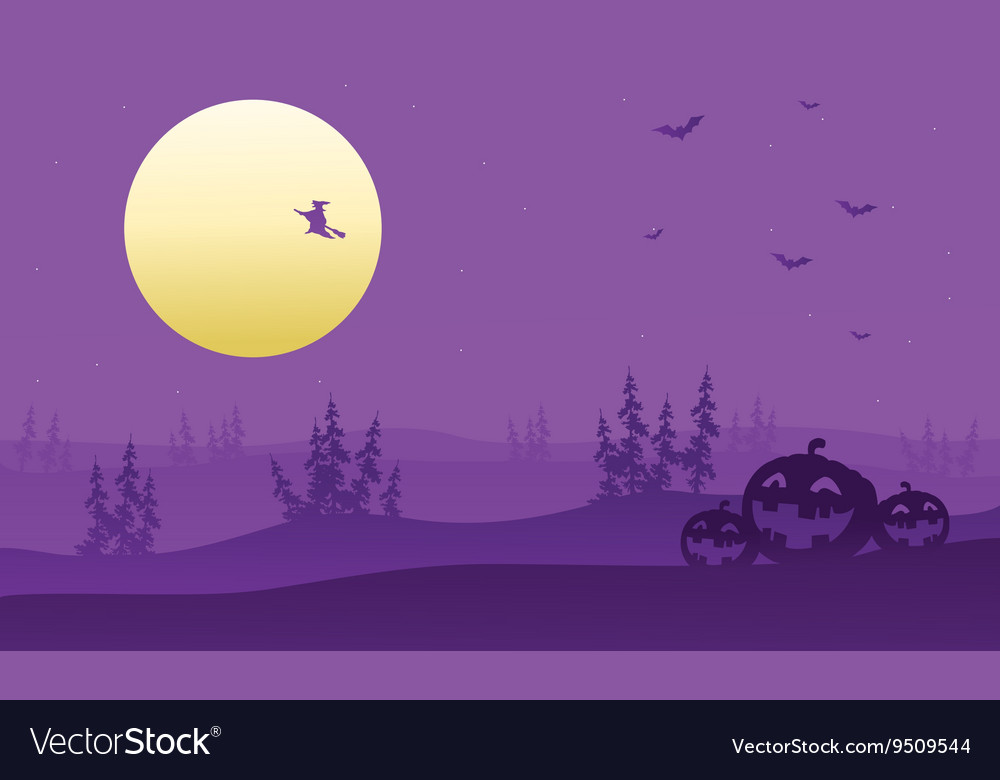 Purple backgrounds silhouette witch and Royalty Free Vector