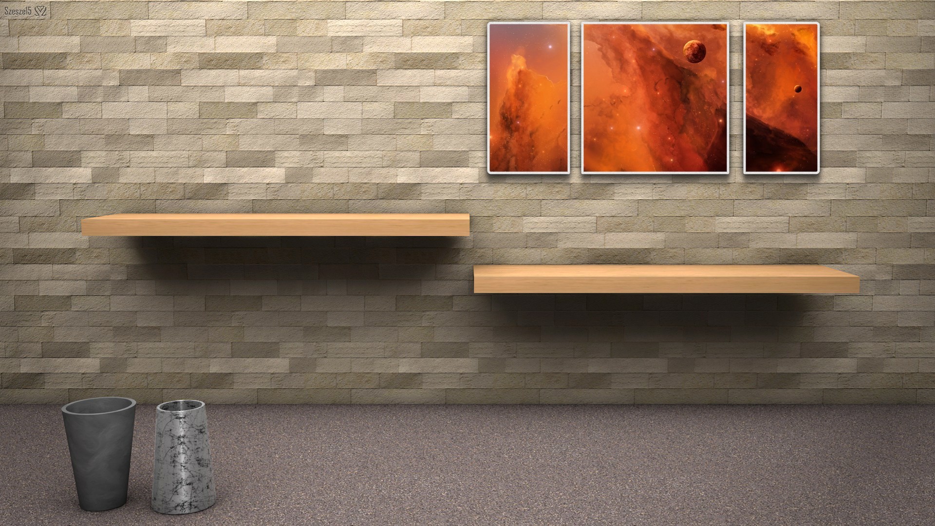 Desk And Shelves Desktop Wallpaper