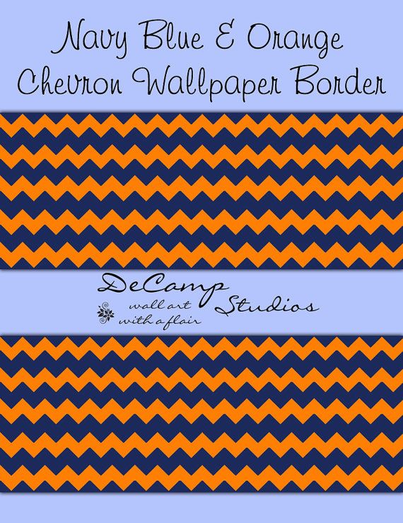 Navy Blue And Orange Chevron Wallpaper Border Wall Decals For Baby Boy