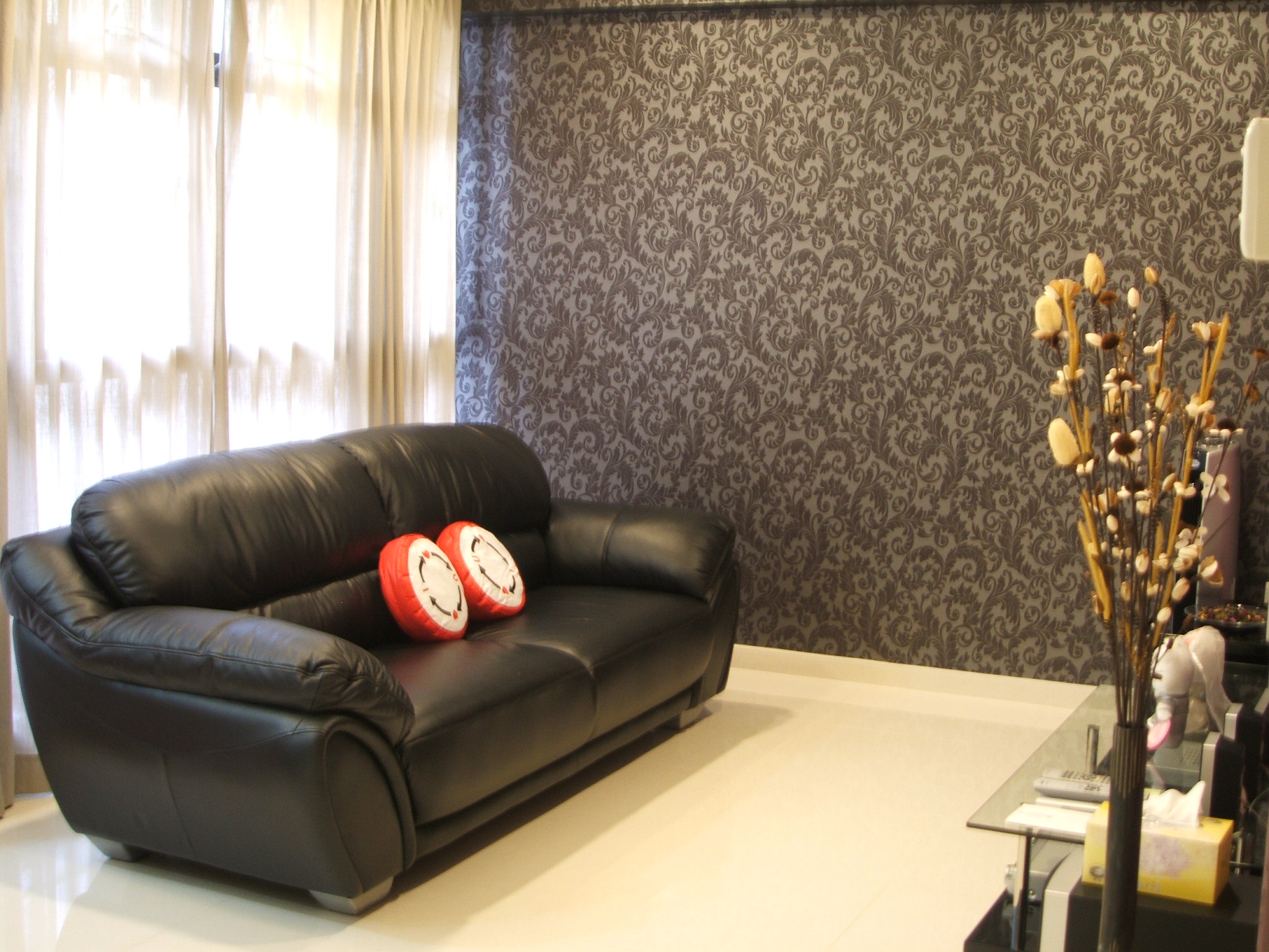 Our furniture is mostly black to complement our contemporary theme