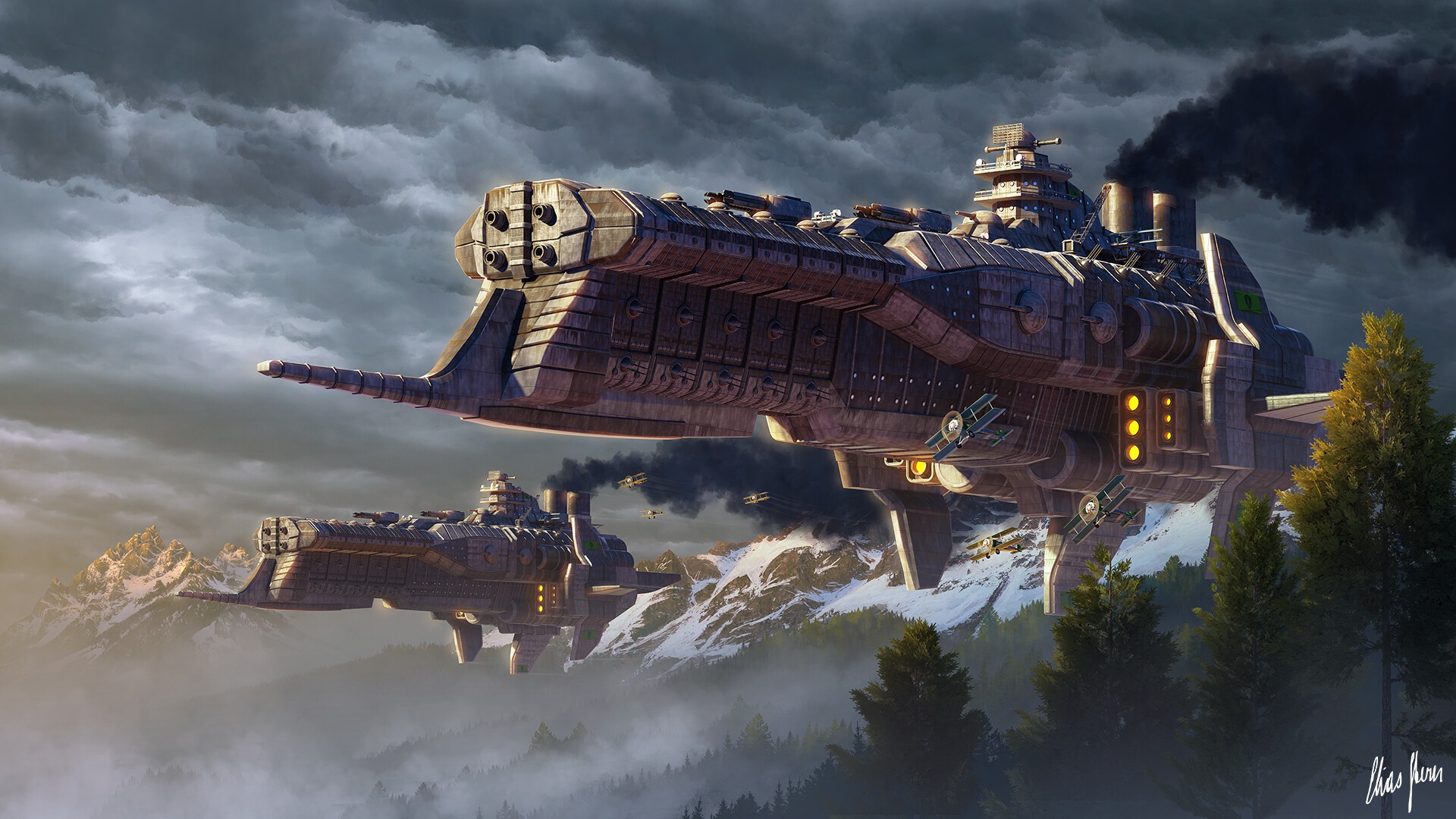 Dieselpunk Airships On The Move By Elias Stern